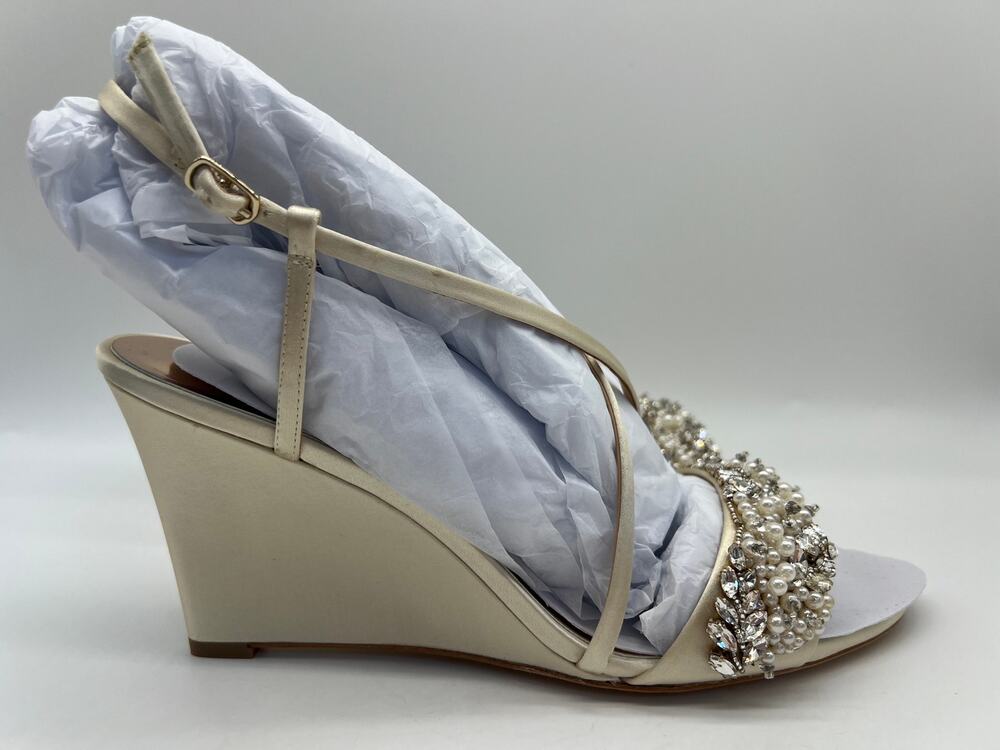 Badgley Mischka Women's Clarisa Embellished Wedge Sandal Ivory MP5243 Size 9